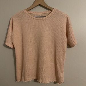 American Eagle Knit Y2K Ruffle Hem Short Sleeve Baby Tee SIZE SMALL